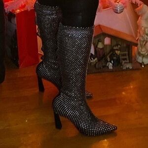 Steve Madden Black Rhinestone Heeled Boots